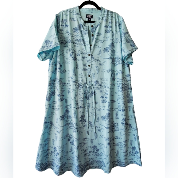 Lands End Dress Women 1X‎ Short Sleeve Plus Beach Print Cover Up Sail 16W 18W - Picture 2 of 16